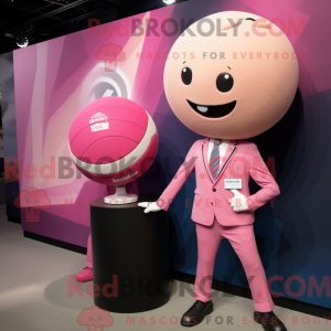 Maskotkarakter av en rosa...