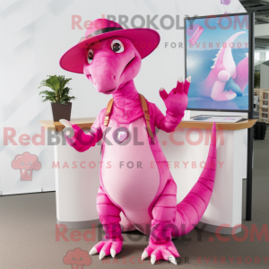 Maskotkarakter av en rosa...