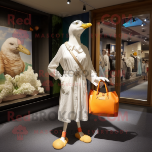 White Gull mascot costume character dressed with a Romper and Handbags