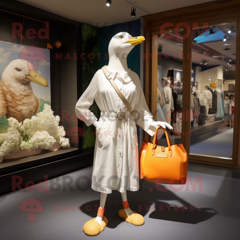 White Gull mascot costume character dressed with a Romper and Handbags White Gull mascot costume character dressed with a Romper and Handbags