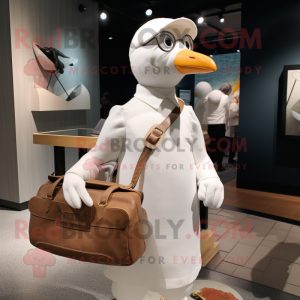 White Gull mascot costume character dressed with a Romper and Handbags