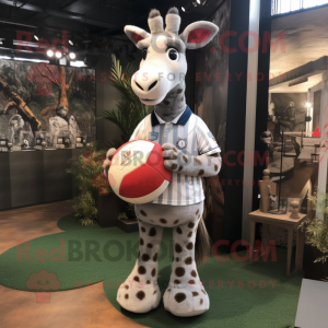 Gray Giraffe mascot costume character dressed with a Rugby Shirt and Caps