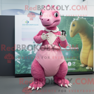 Maskotkarakter av en rosa...