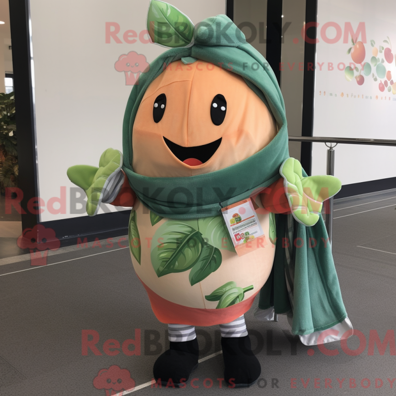 Fantasia de mascote de espinafre com pêssego com macacão e cachecóis - Mascotes de pêssego - REBROKO_403178 - RedBrokoly.com