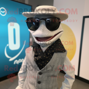 Silver Snake mascot costume character dressed with a Waistcoat and Eyeglasses