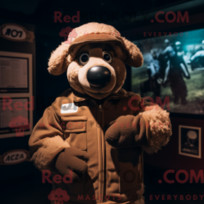 Fantasia de mascote de ovelha marrom com jaqueta bomber e luvas - Mascotes de ovelhas - REBROKO_403201 - RedBrokoly.com