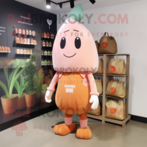 Peach Graveyard mascot costume character dressed with a Long Sleeve Tee and Tote bags