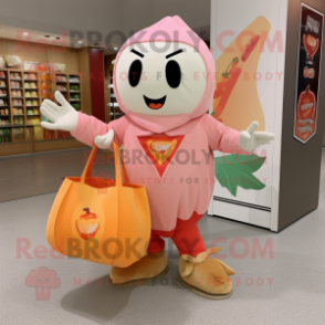 Peach Graveyard mascot costume character dressed with a Long Sleeve Tee and Tote bags