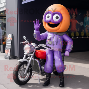 Lavender Hot Dogs mascot costume character dressed with a Biker Jacket and Anklets