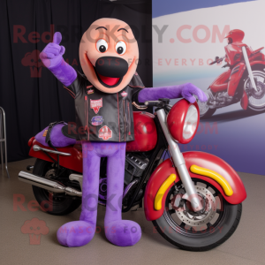 Lavender Hot Dogs mascot costume character dressed with a Biker Jacket and Anklets