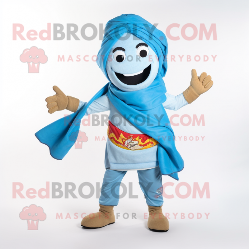 Sky Blue Fajitas mascot costume character dressed with a Joggers and Scarf clips Sky Blue Fajitas mascot costume character dressed with a Joggers and Scarf clips