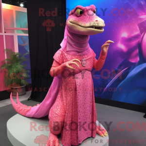 Maskotkarakter av en rosa...