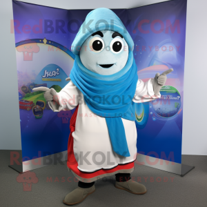 Sky Blue Fajitas mascot costume character dressed with a Joggers and Scarf clips