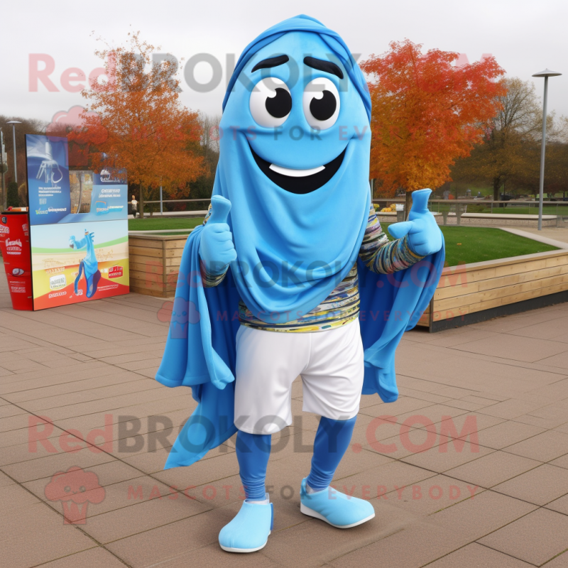 Sky Blue Fajitas mascot costume character dressed with a Joggers and Scarf clips Sky Blue Fajitas mascot costume character dressed with a Joggers and Scarf clips