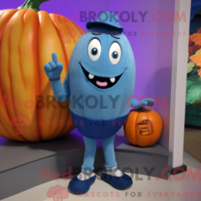 Personagem de máscara de uma máscara de cor azul com bermudas e calças compridas - Mascotes de abóbora - RedBrokoly.com
