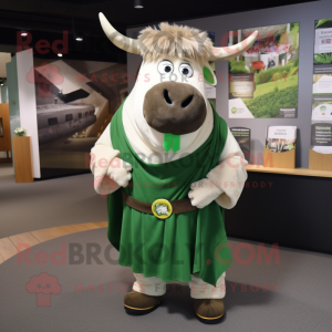 Green Beef Stroganoff mascot costume character dressed with a Oxford Shirt and Shawl pins