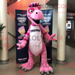 Maskotkarakter av en rosa...