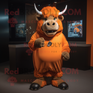 Orange Buffalo mascot costume character dressed with a Hoodie and Bracelets