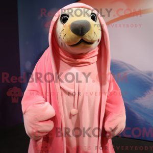 Maskotkarakter av en rosa...