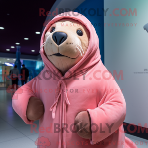 Maskotkarakter av en rosa...