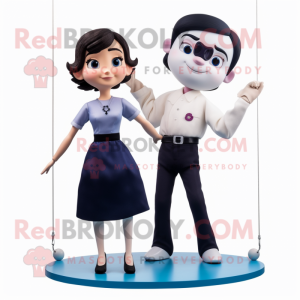 Navy Trapeze Artist mascot costume character dressed with a Culottes and Smartwatches
