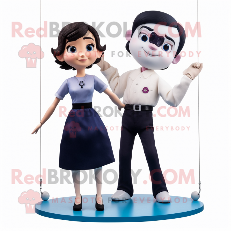 Navy Trapeze Artist mascot costume character dressed with a Culottes and Smartwatches Navy Trapeze Artist mascot costume character dressed with a Culottes and Smartwatches