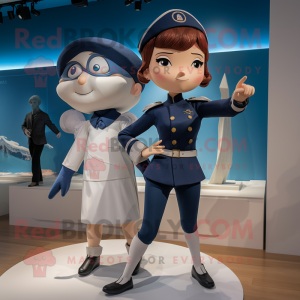 Navy Trapeze Artist mascot costume character dressed with a Culottes and Smartwatches