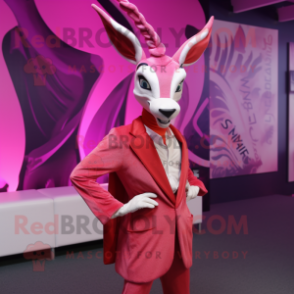 Magenta Gazelle mascot costume character dressed with a Coat and Cufflinks