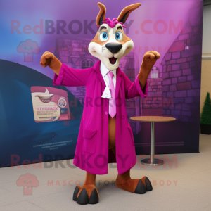 Magenta Gazelle mascot costume character dressed with a Coat and Cufflinks