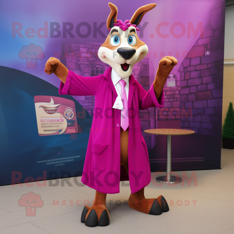 Magenta Gazelle mascot costume character dressed with a Coat and Cufflinks Magenta Gazelle mascot costume character dressed with a Coat and Cufflinks