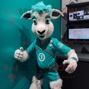 Teal Goat maskot kostym...