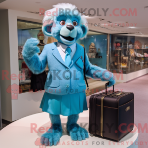 Maskotkarakter av en cyan...