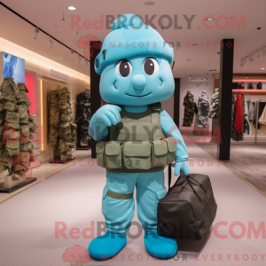 Maskotkarakter av en cyan...