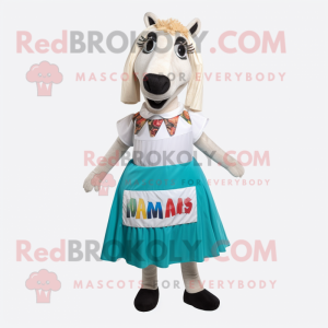 nan Mare mascot costume character dressed with a Maxi Skirt and Suspenders