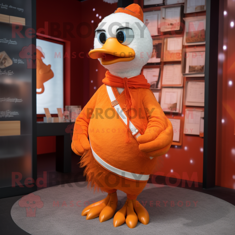 Orange Swan mascot costume character dressed with a Henley Tee and Scarf clips