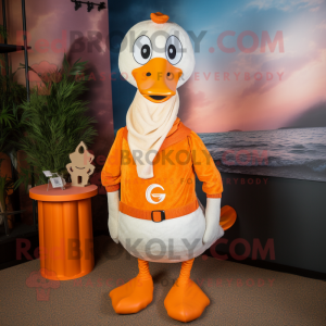 Orange Swan mascot costume character dressed with a Henley Tee and Scarf clips