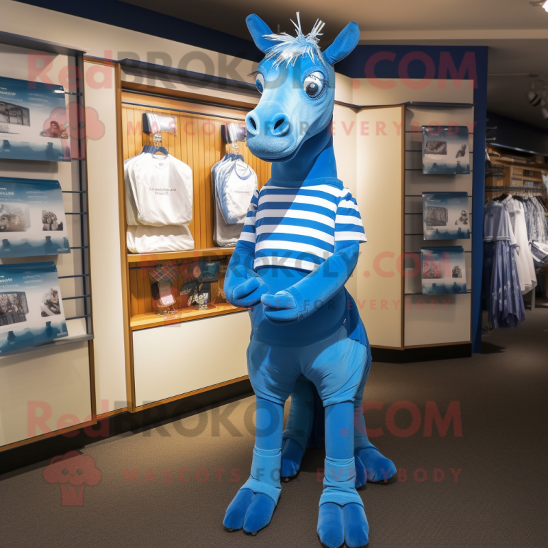 Blue Quagga mascot costume character dressed with a A-Line Dress and Cummerbunds Blue Quagga mascot costume character dressed with a A-Line Dress and Cummerbunds
