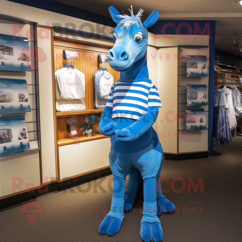 Blue Quagga mascot costume character dressed with a A-Line Dress and Cummerbunds