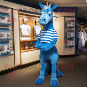 Blue Quagga mascot costume character dressed with a A-Line Dress and Cummerbunds