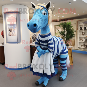 Blue Quagga mascot costume character dressed with a A-Line Dress and Cummerbunds