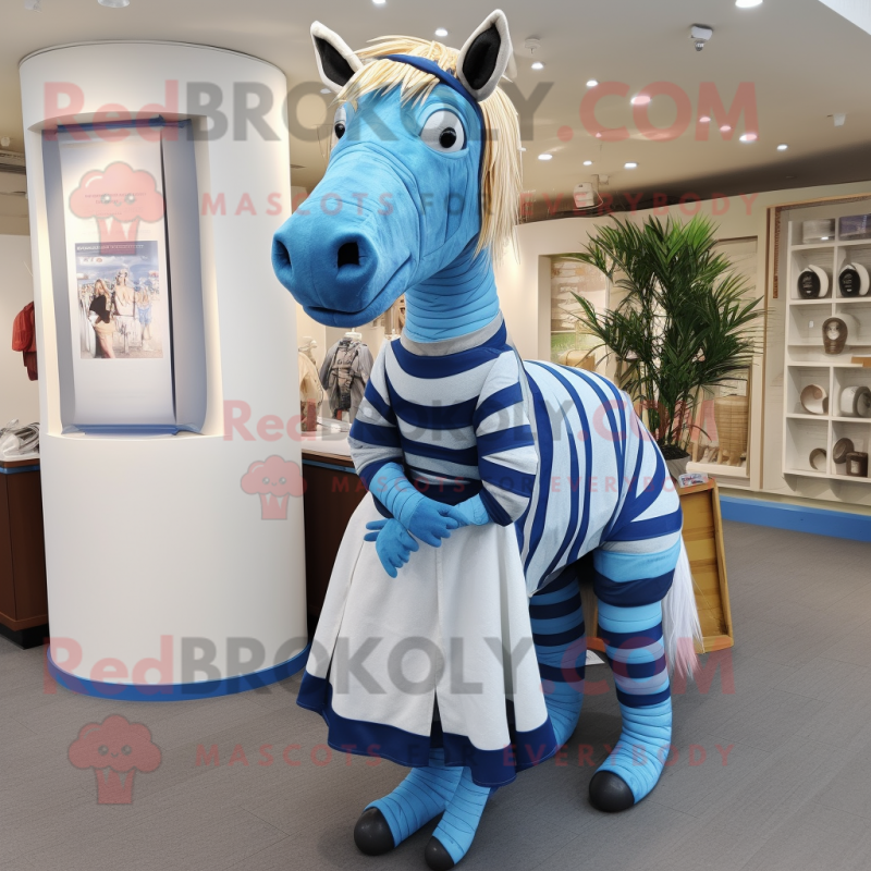 Blue Quagga mascot costume character dressed with a A-Line Dress and Cummerbunds Blue Quagga mascot costume character dressed with a A-Line Dress and Cummerbunds