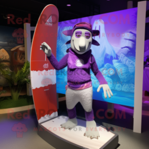 Purple Acrobat mascot costume character dressed with a Board Shorts and Watches