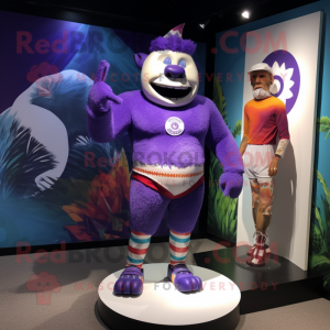 Purple Acrobat mascot costume character dressed with a Board Shorts and Watches