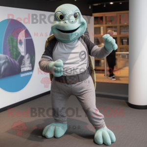 Gray Turtle mascot costume character dressed with a Leggings and Ties