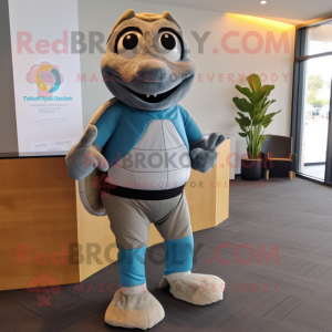 Gray Turtle mascot costume character dressed with a Leggings and Ties