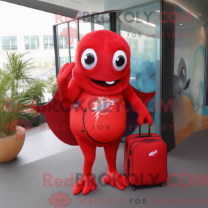 Maskotfigur af en rød...