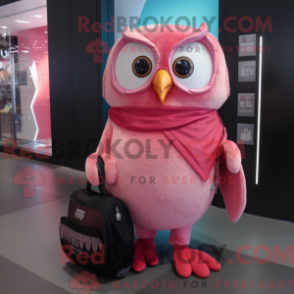Fantasia de mascote de uma coruja rosa com calça comprida e bolsas - Mascotes coruja - REBROKO_404112 - RedBrokoly.com