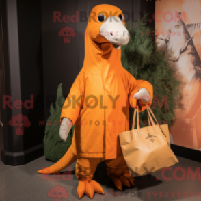 Máscara de proteção de um Diplodocus laranja com parca e bolsa - Mascotes diplodocos - REBROKO_404121 - RedBrokoly.com