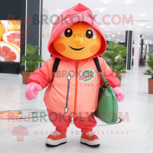 nan Grapefruit mascot costume character dressed with a Windbreaker and Handbags