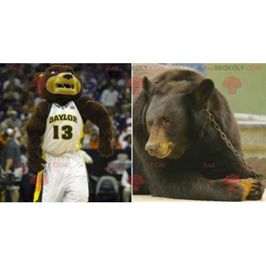 Brązowy i beżowy niedźwiedź maskotka w odzieży sportowej -